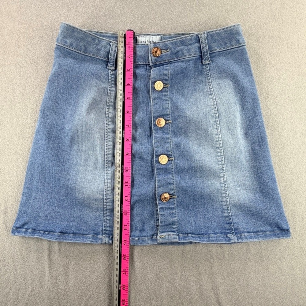 Denim Mini Button Down Skirt Light‎ Wash Gold Buttons - Picture 2 of 7